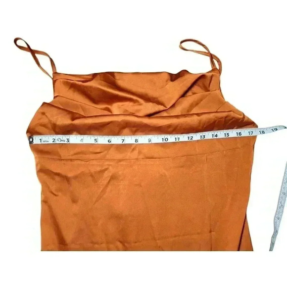 Womens Satin Drape Cowl Neck Sleeveless Strappy Cami Split Slit Party Midi Dress - Picture 15 of 16